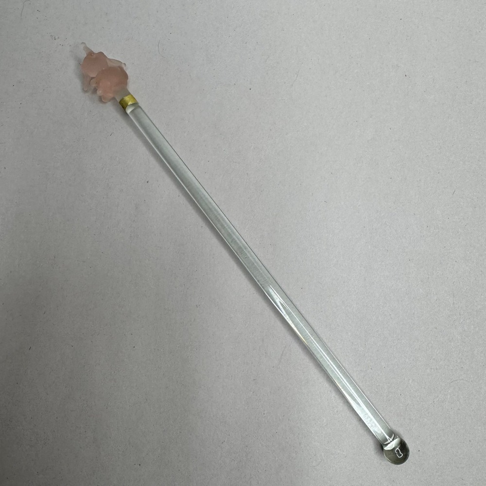 Vintage Stirrer Swizzle‎ Stick Pink Satin Glass Elephant Charm Made in Taiwan